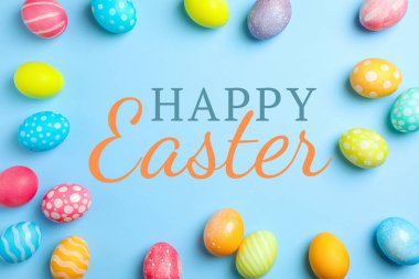 Paskalya, metin: Mavi arka planda yumurtalı 