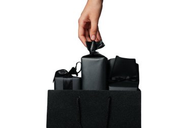 PNG, Kara Cuma. Sadece beyaz arkaplanda izole edilmiş siyah paketler.