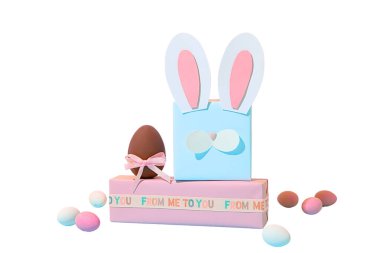 Tavşan kutusu ve renkli yumurtalar.
