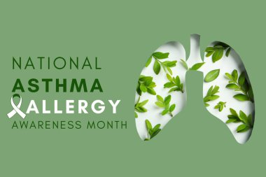 Ulusal Astım ve Alerji Farkındalık Ayı 'nı yapraklı akciğer grafik arkaplanıyla kutlamak