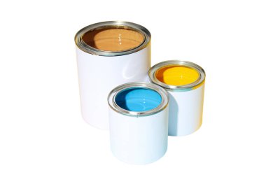 Beyaz PNG 'de sanatsal kullanıma hazır üç canlı boya kutusu..