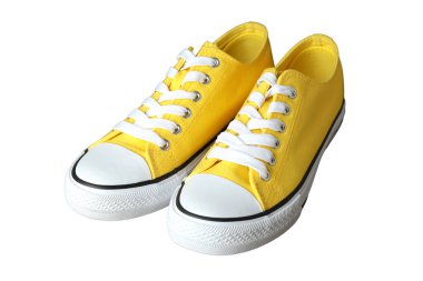 Yaz ayakkabıları, izole edilmiş parlak sarı spor ayakkabılar günlük kıyafet ve açık hava aktiviteleri için uygun beyaz bağcıklı, beyaz, PNG