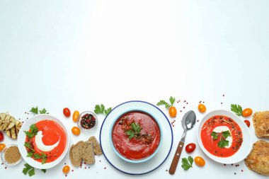 Domates çorbası, sağlıklı yiyecek konsepti, sağlıklı beslenme.