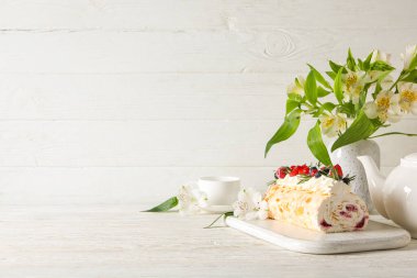 Kremalı pasta, lezzetli ve lezzetli yemek kavramı.