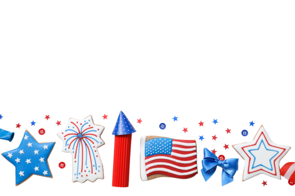 4 Temmuz tatil özellikleri, beyaz arkaplanda izole edilmiş, PNG