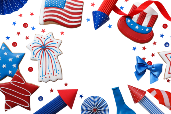 4 Temmuz tatil özellikleri, beyaz arkaplanda izole edilmiş, PNG