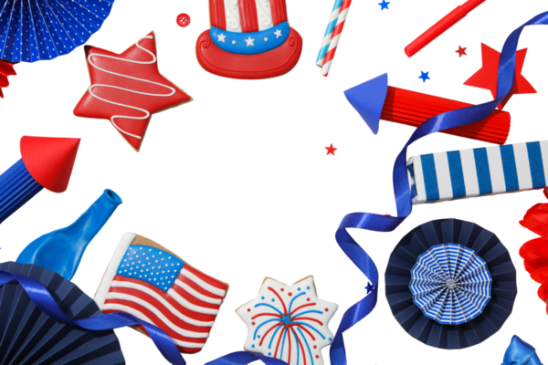 4 Temmuz tatil özellikleri, beyaz arkaplanda izole edilmiş, PNG