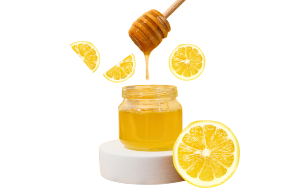 Bal ve limon canlı, taze bir karışım yaratır, beyazda izole edilmiş, PNG