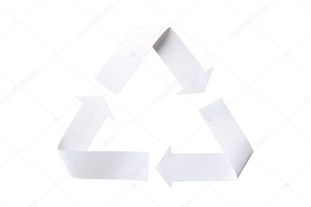 White recycling symbol for the environment, isolated on white