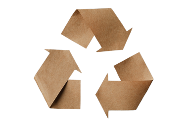 Kahverengi kağıt oklar geri dönüşüm sembolü oluşturuyor, beyaz üzerine izole edilmiş, PNG