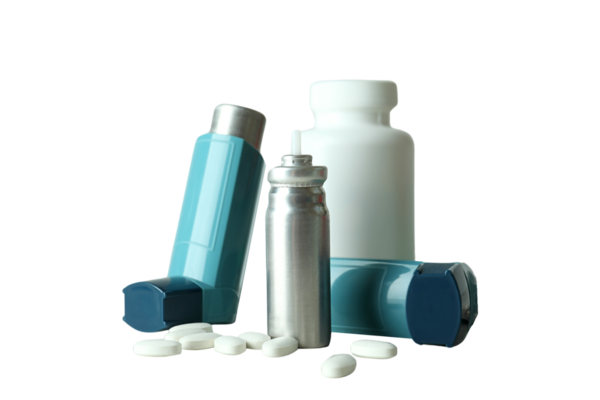 Solunum cihazları ve ilaçlar birlikte gruplandırılmış, beyaz ile izole edilmiş, PNG