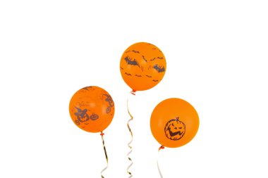 Halloween-themed orange balloons ready, isolated on white, PNG