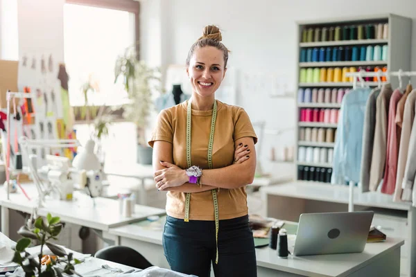 Young Fashion Designer Working Her Workplace — Stock Photo, Image