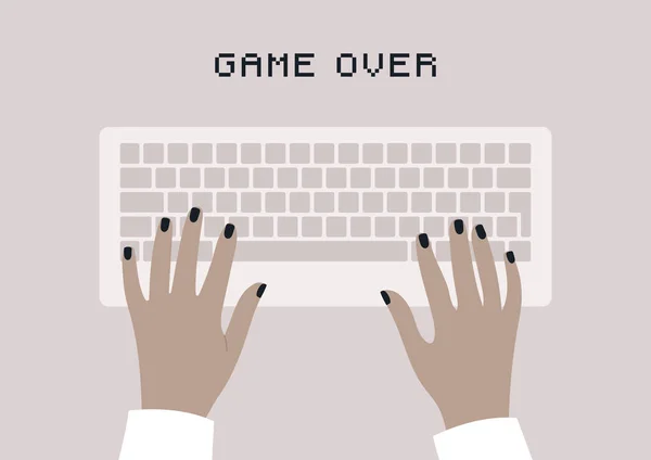 Game Handen Typen Een Toetsenbord Bovenaanzicht — Stockvector