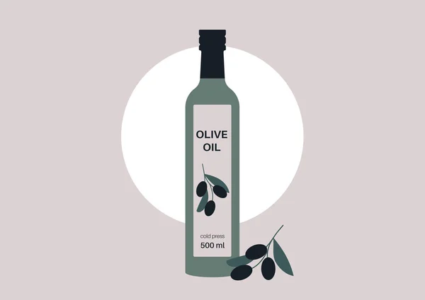 Ізольоване Зображення Пляшки Оливкової Олії Тема Приготування — стоковий вектор