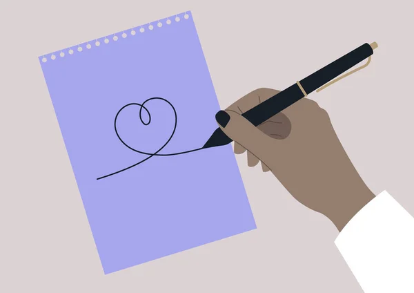 Mão Desenhando Contorno Coração Cartão Dia São Valentim — Vetor de Stock