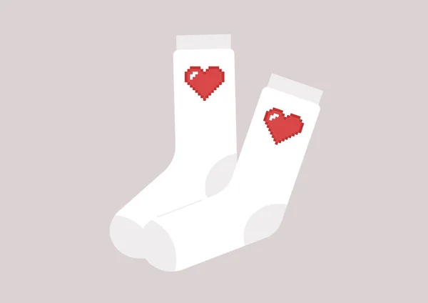 Een Paar Sokken Met Bit Rode Harten Heilige Valentijnskado — Stockvector