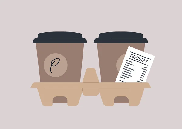 カートン使い捨ての冷蔵庫 蓋付きのコーヒーカップ 現代的なライフスタイルに行くための飲み物 — ストックベクタ
