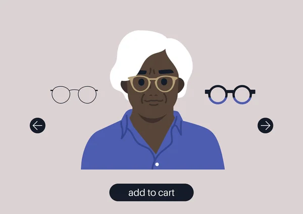 Virtuele Bril Proberen Gereedschap Een Senior Vrouwelijke Afrikaanse Karakter Portret — Stockvector