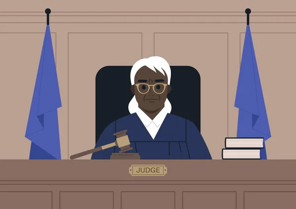 Portrait Une Juge Africaine Portant Une Robe Dans Une Salle — Image vectorielle
