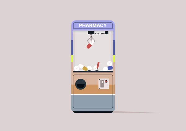 Uma Máquina Garra Com Pílulas Vez Brinquedos Dependência Drogas Riscos — Vetor de Stock