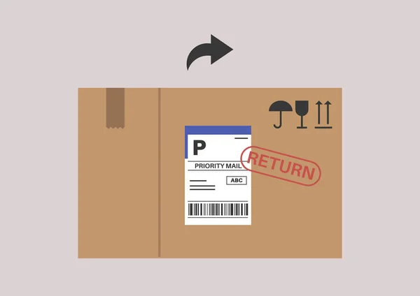 Parcel Return Exchange Procedure Cardboard Box Stamps Stickers Courier Service — Stock Vector
