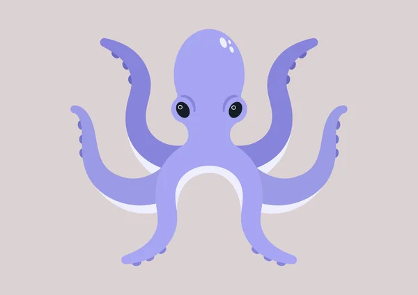 一种孤立的章鱼 有紫色的触角 野生生物 海洋和海洋 — 图库矢量图片