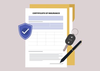Certificate of insurance blank signed and secured, A legal document template clipart