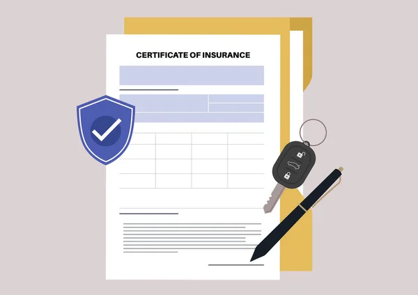 Certificato Assicurazione Bianco Firmato Garantito Modello Documento Legale — Vettoriale Stock
