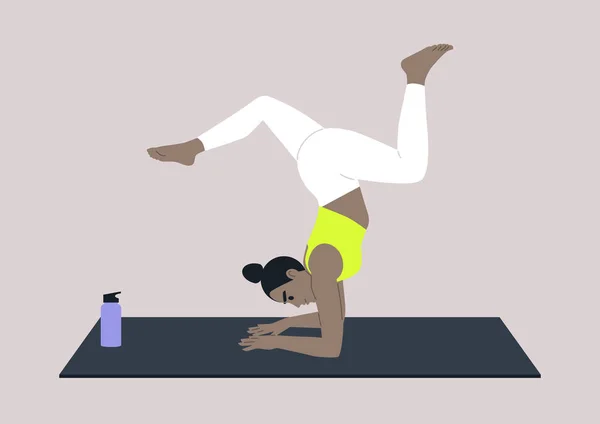 Jeune Personnage Féminin Participant Atelier Yoga Vinyasa Une Séance Entraînement — Image vectorielle