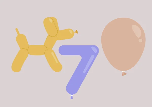 一组气球 一个橡胶水坑玩具 一个经典的形状和一些数字 — 图库矢量图片