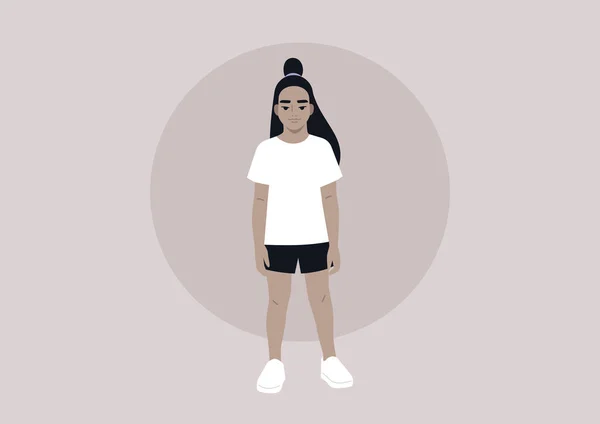 Ganzkörperporträt Eines Kindes Lässiger Sportkleidung — Stockvektor