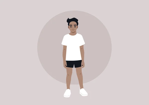 Retrato Corpo Inteiro Uma Criança Vestindo Roupas Esportivas Casuais — Vetor de Stock