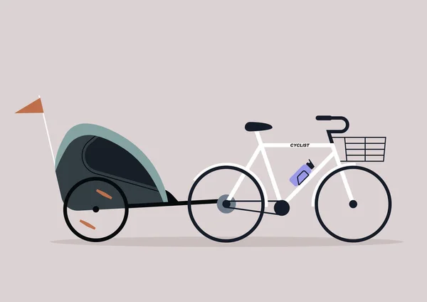 Активный Отдых Природе Велосипед Детским Трейлером — стоковый вектор