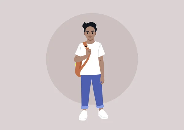 Portret Ucznia Noszącego Plecak Jednym Pasku — Wektor stockowy