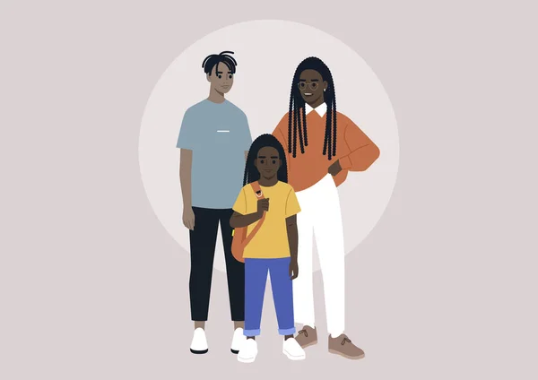 Ett Långt Afrikanskt Familjeporträtt Ett Par Och Deras Dotter — Stock vektor