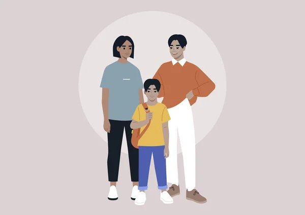 Portrait Famille Multiracial Complet Couple Leur Enfant — Image vectorielle