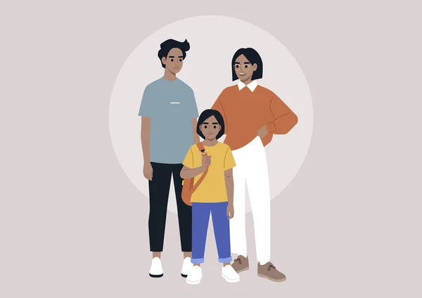 Tam Boy Bir Aile Fotoğrafı Beyaz Bir Çift Çocukları — Stok Vektör