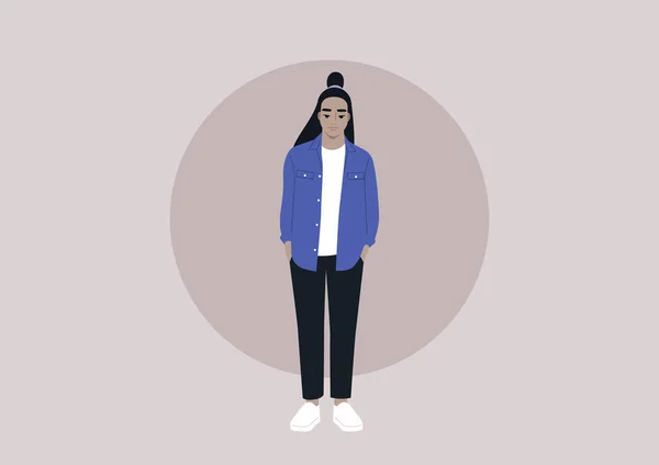 Portrait Corporel Complet Jeune Adulte Portant Des Vêtements Décontractés Une — Image vectorielle