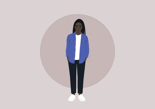 Portrait Corporel Complet Jeune Adulte Portant Des Vêtements Décontractés Une — Image vectorielle