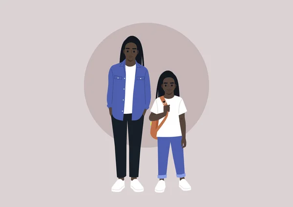 Relations Familiales Deux Personnages Portant Des Coupes Cheveux Identiques Parents — Image vectorielle