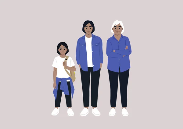 Une Famille Multigénérationnelle Enfant Jeune Adulte Personnage Principal Réunis — Image vectorielle