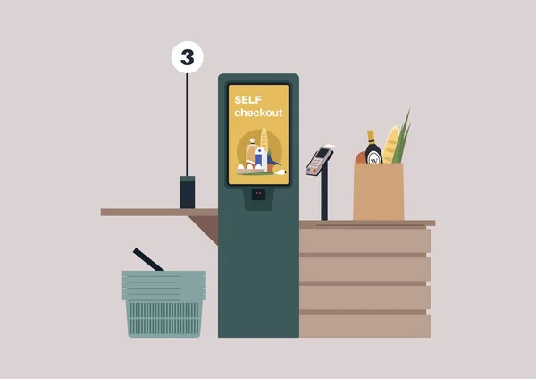自助收银机 一个没有经理的超级市场商店 — 图库矢量图片