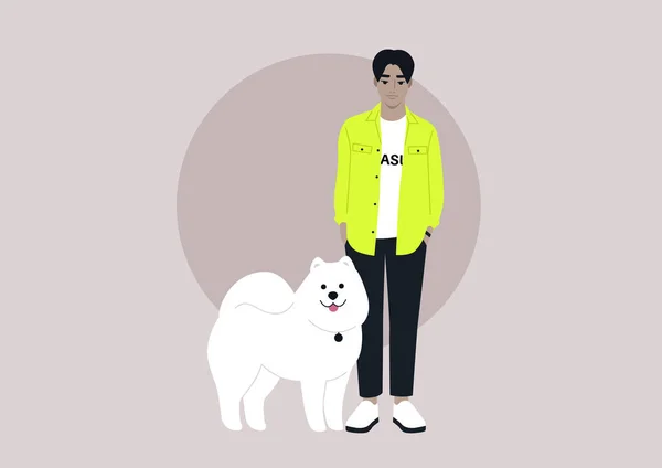 Portrait Complet Propriétaire Chien Avec Leur Animal Compagnie Gros Chiot — Image vectorielle