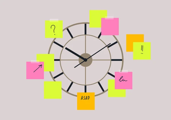 Concepto Planificación Abrumador Reloj Pared Rodeado Notas Adhesivas — Archivo Imágenes Vectoriales