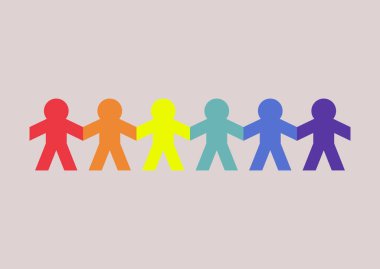 Çeşitli gökkuşağı kağıt insanlar zinciri, LGBTQIA topluluğu, eşitlik ve destek