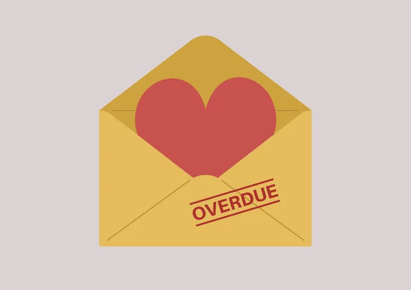Relatieproblemen Een Liefdesbrief Gele Envelop Met Een Achterstallig Stempel — Stockvector