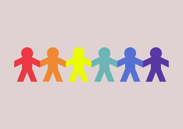 Μια Ποικιλόμορφη Αλυσίδα Ανθρώπων Χαρτιού Ουράνιο Τόξο Λοατκια Κοινότητα Ισότητα — Διανυσματικό Αρχείο