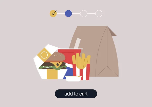 Ein Online Lieferservice Für Fast Food Ein Burger Einer Pappschachtel — Stockvektor