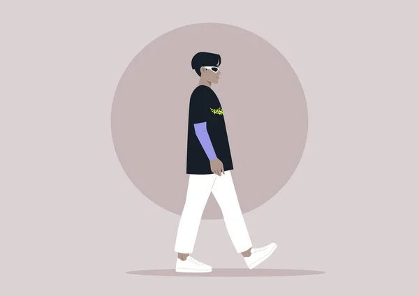 Jeune Personnage Élégant Portant Des Lunettes Rétro Futuristes Fantaisie Shirt — Image vectorielle
